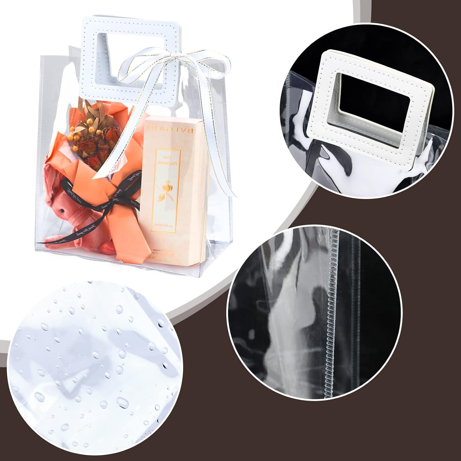 CZWESTC 16 Pack 7 x 8 x 4 Clear Plastic Gift Bags with Handle,Reusable Transparent PVC Plastic Gift Wrap Tote Bag Heavy Duty Gift Wrap Bags (White) - Image 3