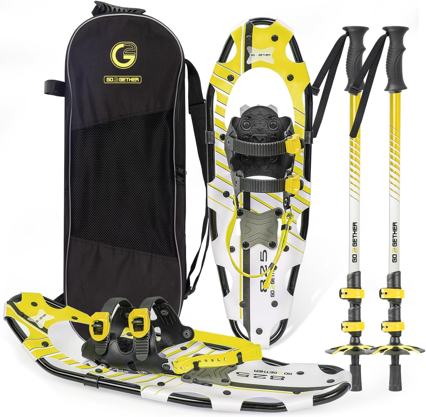 G2 21/25/30 Inches Light Weight Snowshoes for Women Men Youth, Set with Trekking Poles, Tote Bag, Gaiters,Special Fast Ratchet Binding, Orang/Blue/Red Available