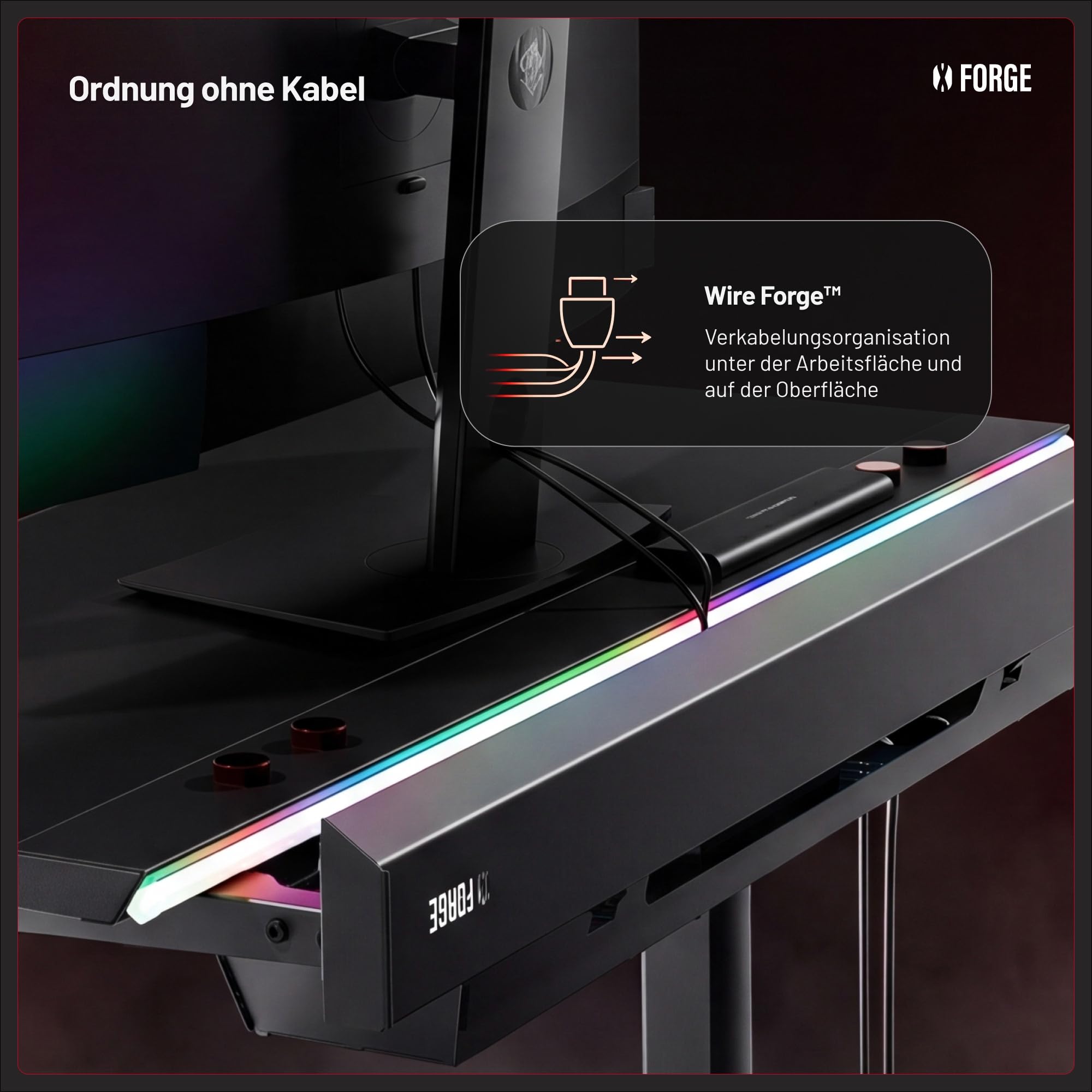 Diablo Gaming Schreibtisch höhenverstellbar Gaming Tisch RGB LED, 140x70 cm | Computertisch, PC Tisch elektrisch höhenverstellbar, Kabelmanagement, Headsethalter, Getränkehalter, ergonomische Tischplatte