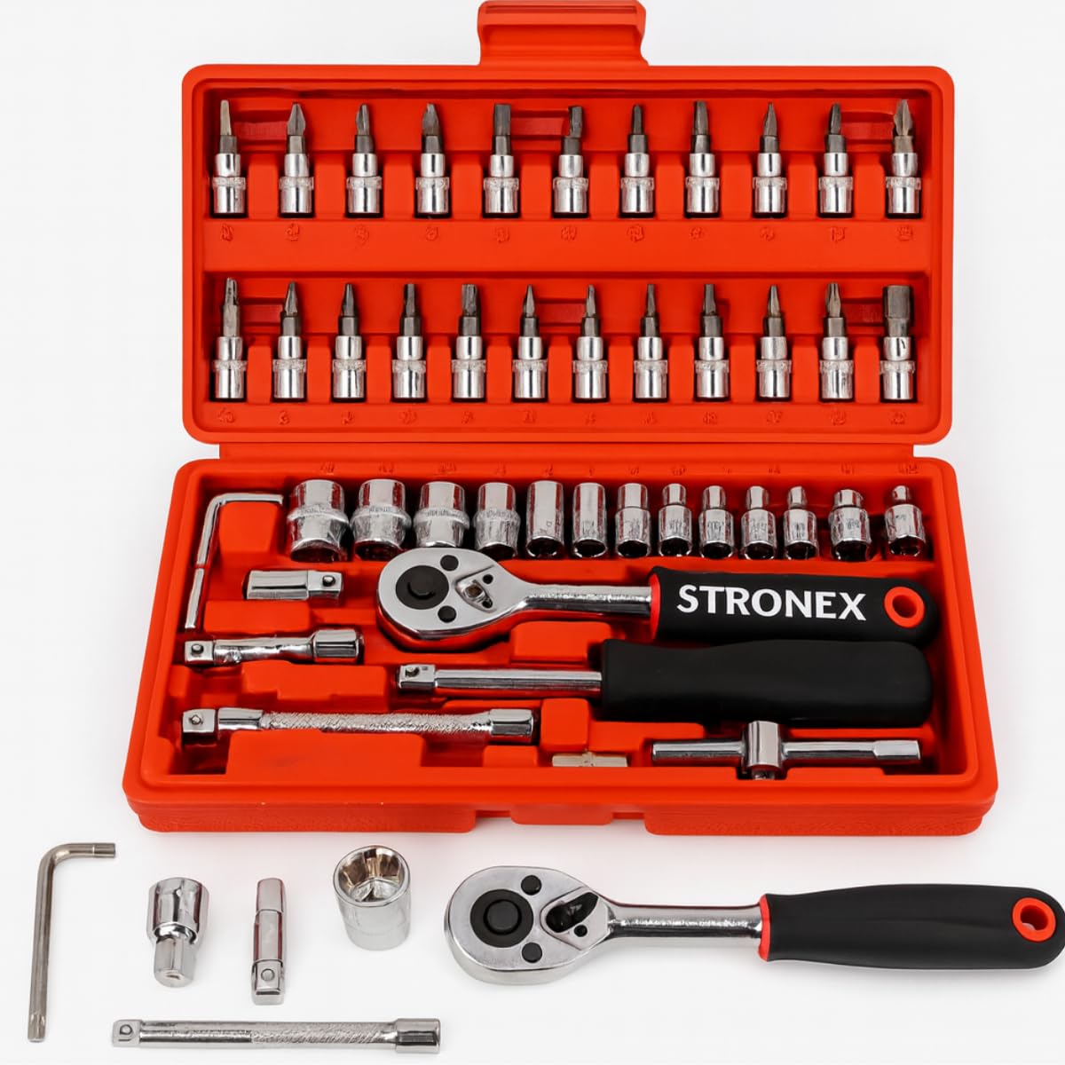 Kit de Ferramentas Profissional com 46 Peças, Maleta Vermelha