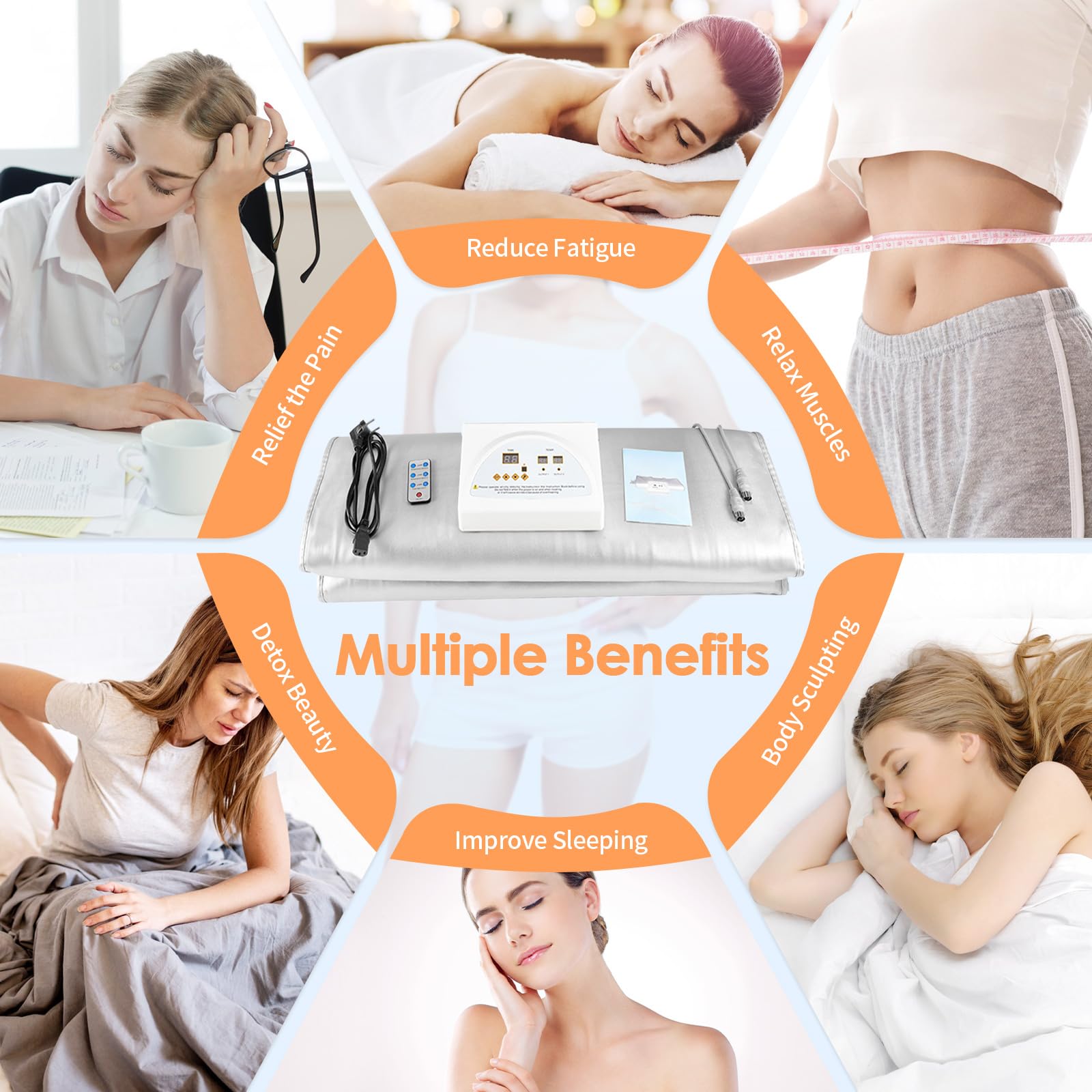 Couverture Sauna Infrarouge, MINENICE 2 Zones Far Infrared Sauna Blanket Professionnel, Portatif Couverture Thermique de Thérapie Infrarouge Lointain Home Spa pour Désintoxication Fitness Beauté