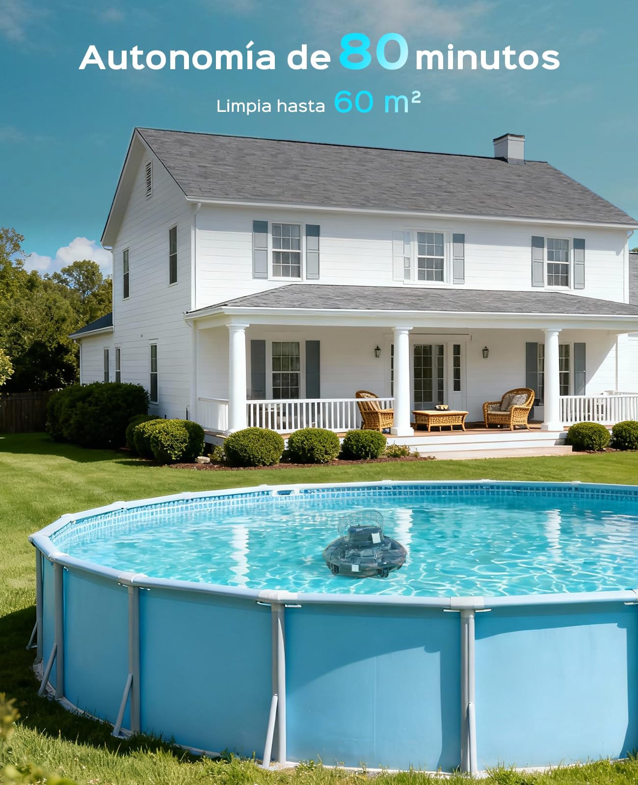 WINNY POOL CLEANER Winny 200 – Robot Limpiafondos Inalámbrico, Doble Filtración, Estacionamiento Aut., 80 Min Autonomía, Piscinas Desmont. hasta 60 M², Compacto Y Ligero(Negro Tinta-Blanco)