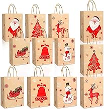 Pack of 12 Christmas Gift Bags, Paper Bags, Christmas Bags Paper with Handles, Santa Christmas Bag, Gift Bag Christmas for Wrapping Gifts