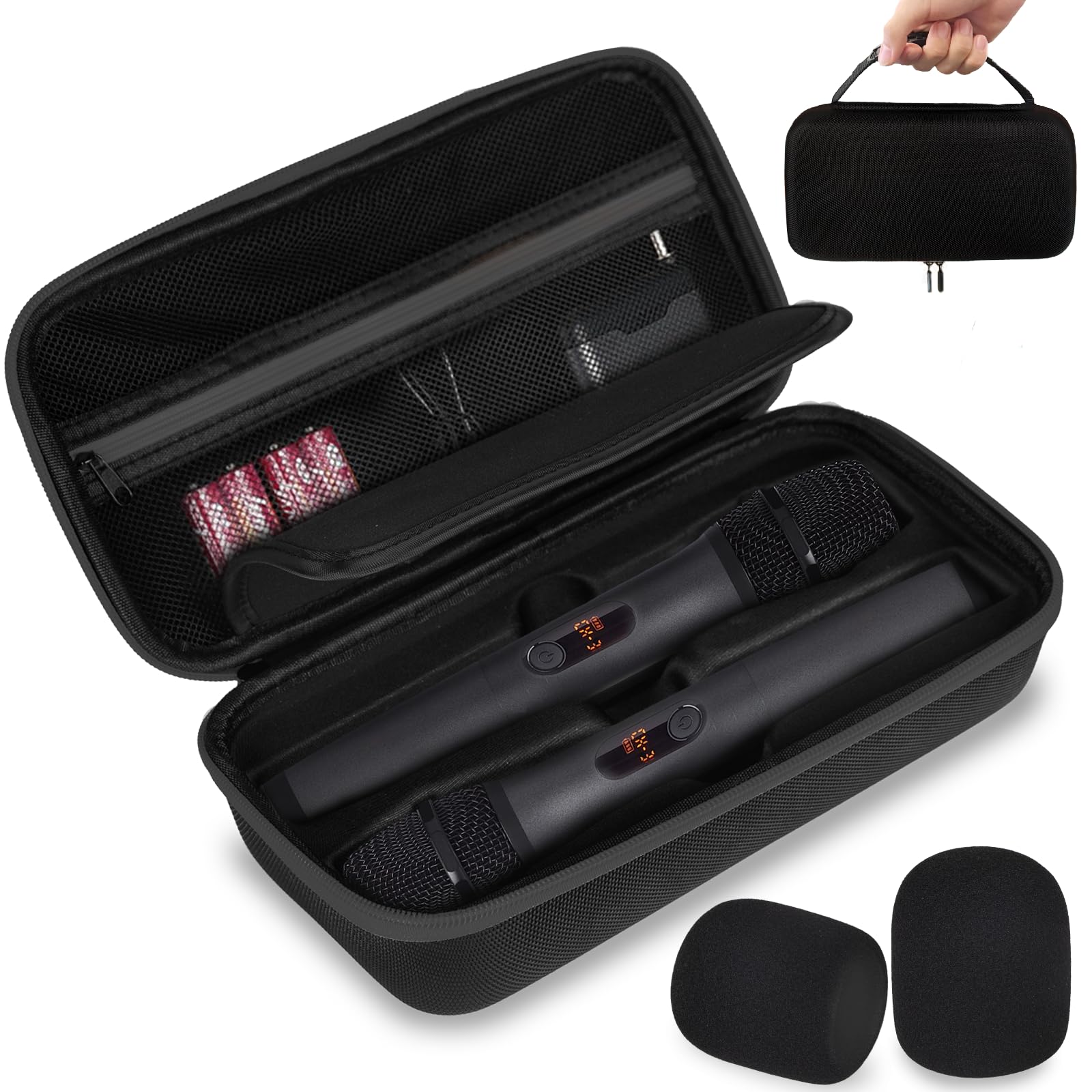 Wireless Microphone Case Compatible with JBL Wireless Two Microphone System, Handheld Dual Mic Travel Bag for Party Box, Singing, Karaoke for JBL mic,