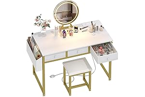 Vanity with Mirror and Lights: Lufeiya White Makeup Vanity Desk