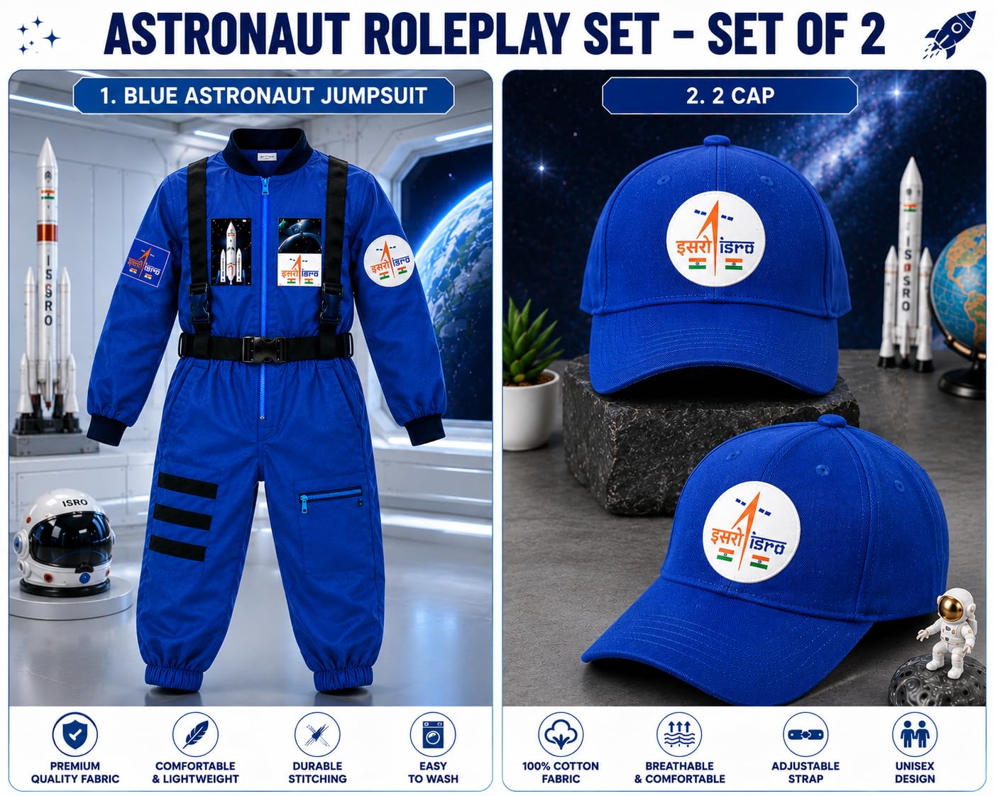 Rudra Fancy Dress Astronaut costumes for kids | astronaut dress for boys & girls | fancy dress competition for age group 3 to 12 yrs (C - Blue Astronaut, 3-4 Years)