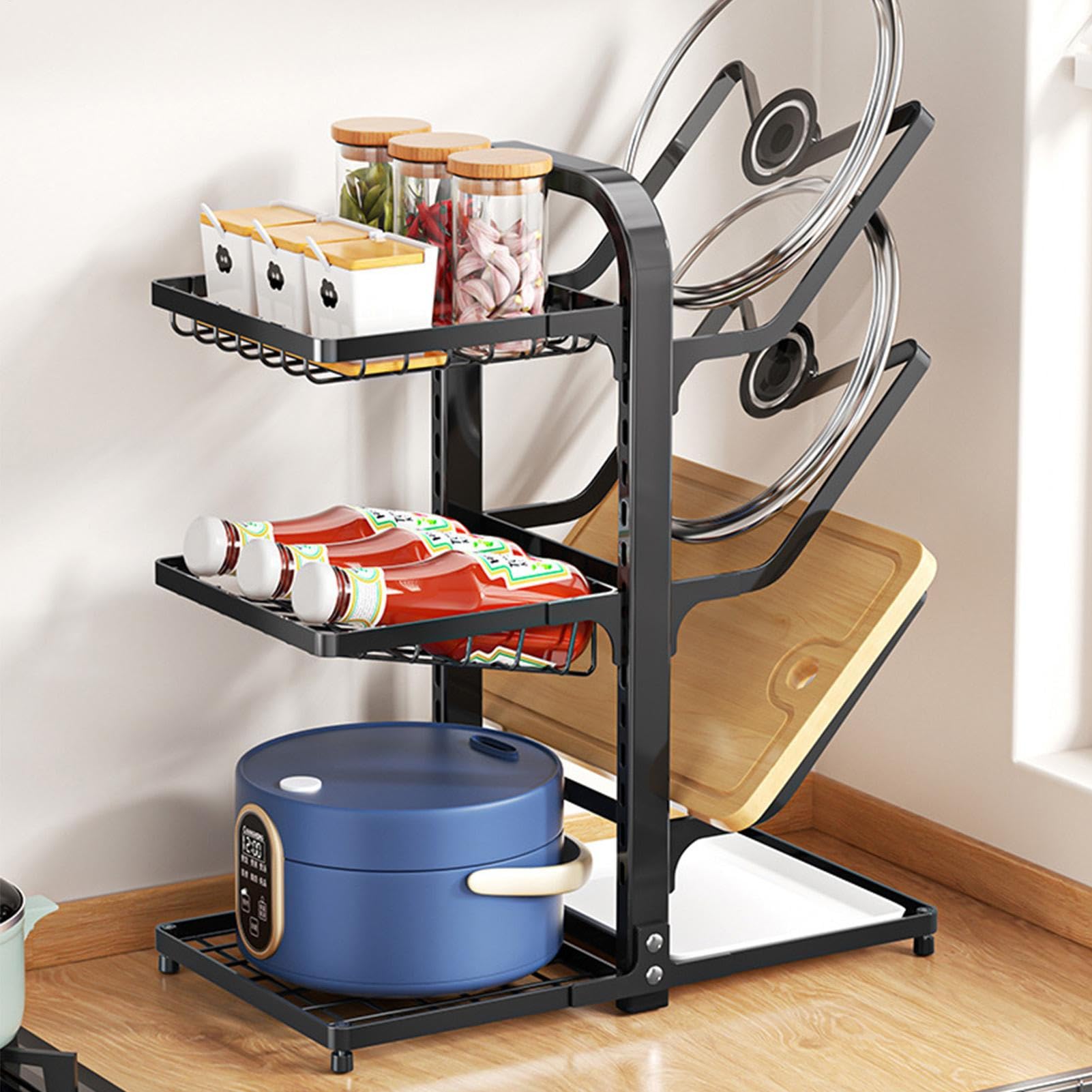Generisch Töpfe und Pfannenorganisator unter Kabinett, Pan Organizer Rack für Schrank | Küchenarbeitsplatte Organizer Halter | Raumsparende Multi-Tier-Rackregal für Töpfe Pans Handtuchlöffel