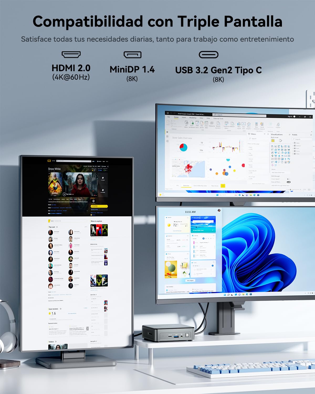 GEEKOM Air12 Mini PC 2026 con Intel Pentium Gold 7505, 8GB RAM, 256GB SSD, Mini Ordenador con Ranura SD, 2X USB-C, 3 Pantallas 4K, Gigabit Ethernet, Ordenador Compacto para Negocios y Uso Doméstico