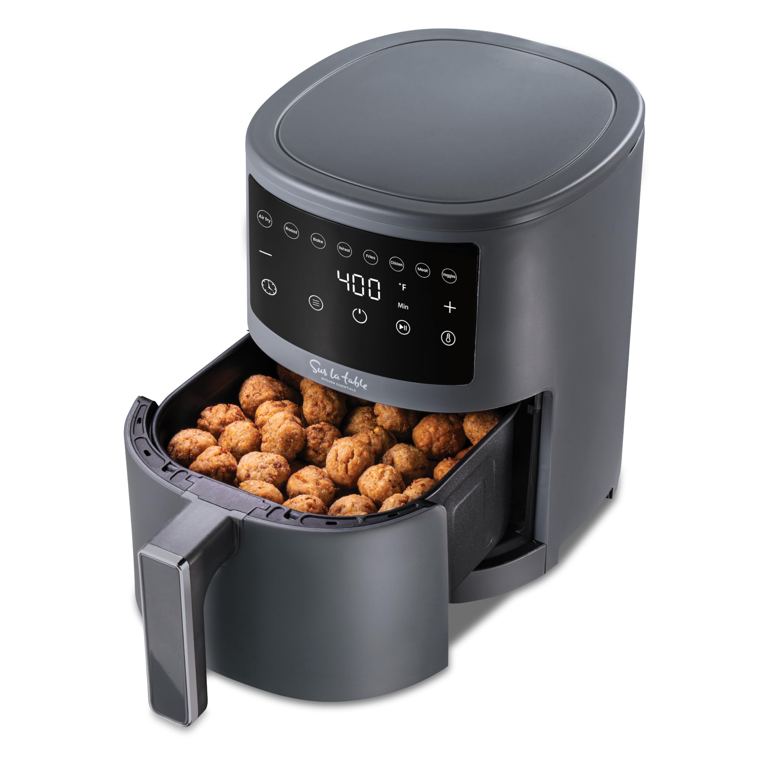 Sur La Table Compact 3.8 Quart Air Fryer - Digital LED Touchscreen Display with 8-Presets, Air Fry, Bake, Roast, Broil, and Reheat, 1500W