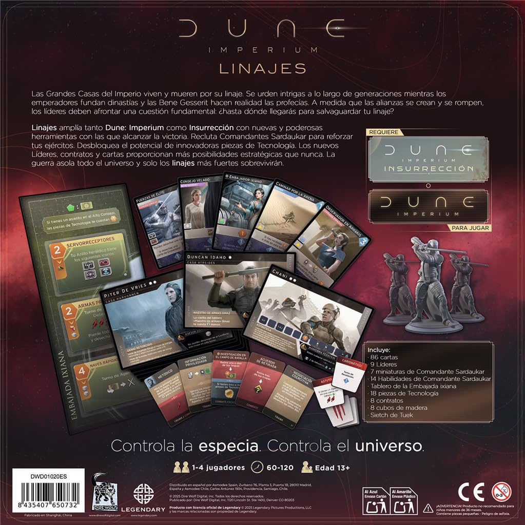 Dire Wolf Digital Dune Imperium: Linien, Erweiterung, Brettspiel, ab 13 Jahren, 1 bis 4 Spieler, 1-2 Stunden pro Spiel, Spanisch