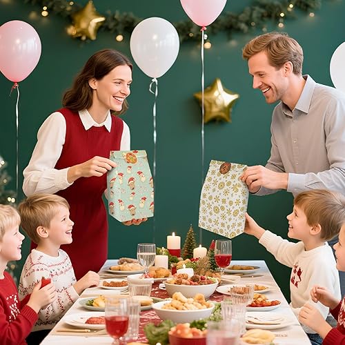 Miniatura 6 de STARRKY 24 bolsas de regalos de Navidad con calcomanías, bolsas de regalo de Navidad, 6 estilos para galletas, almuerzo, aulas, regalos de fiesta de