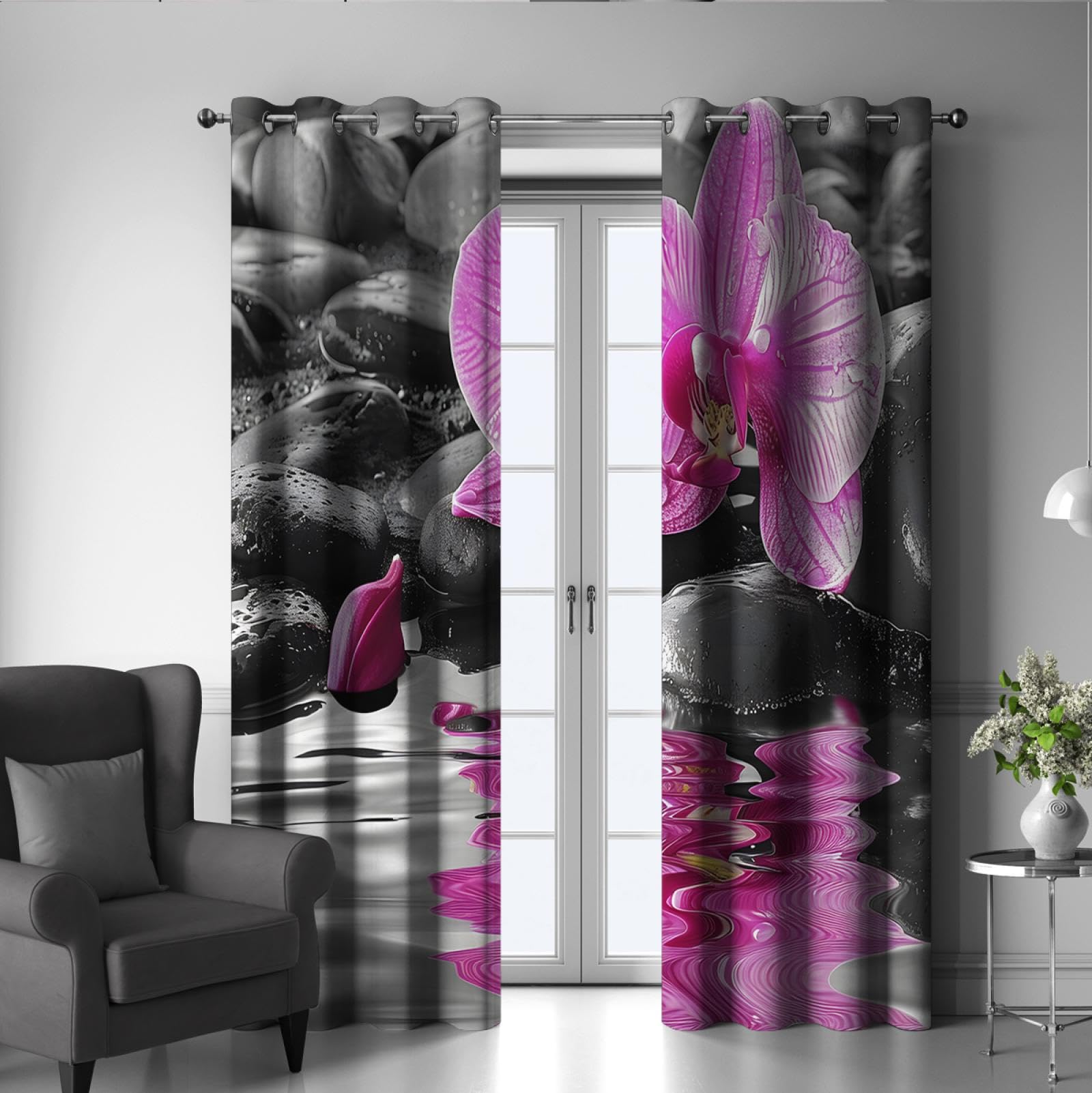 Tende oscuranti Yoga Spa Still Life Lotus Stone on Water Print Drappi Occhiello Top Window Treatment per soggiorno cucina 2x B132 x H114 cm