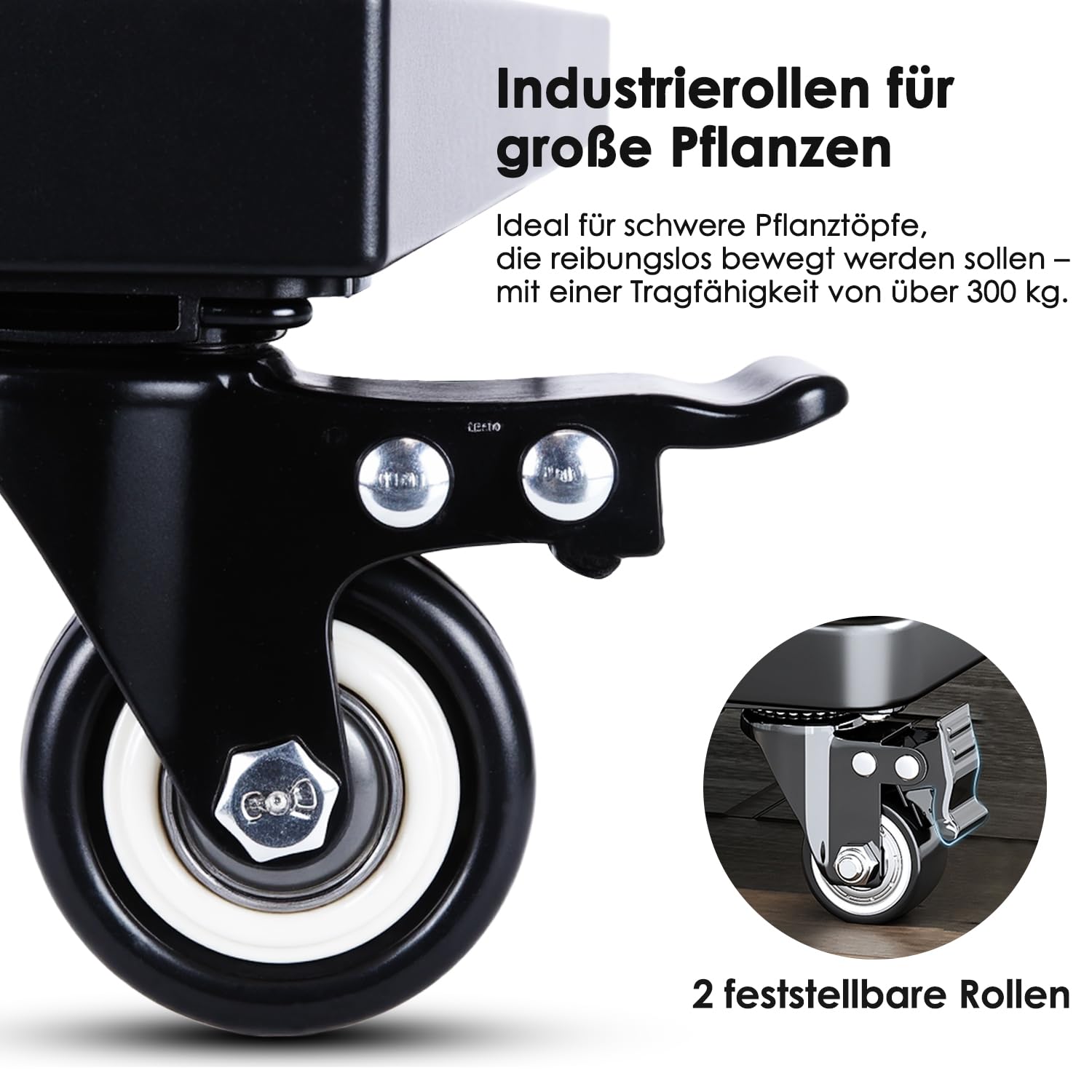 55 cm Metall Pflanzenroller, Rollbrett Pflanzen Tragkraft 300kg, Blumenroller Quadratisch mit 360°Drehbare Rädern,Gefäßroller Schwarz für Große Pflanzgefäße im Innen und Außenbereich,1 Stück