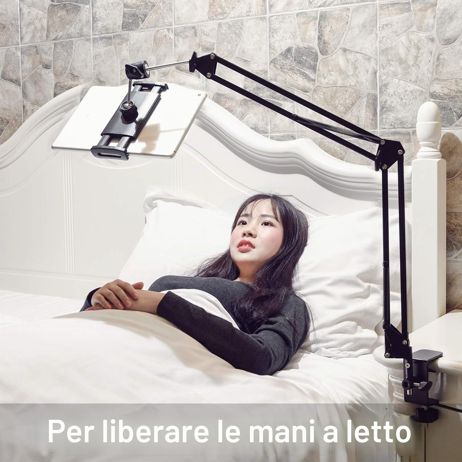 SAMHOUSING Supporto da letto per tablet, girevole a 360 gradi, con braccio in alluminio, per iPad, iPhoneXS, N-Switch, Amazon Kindle Fire o altri dispositivi con schermo da 4,7 a 12,9 pollici