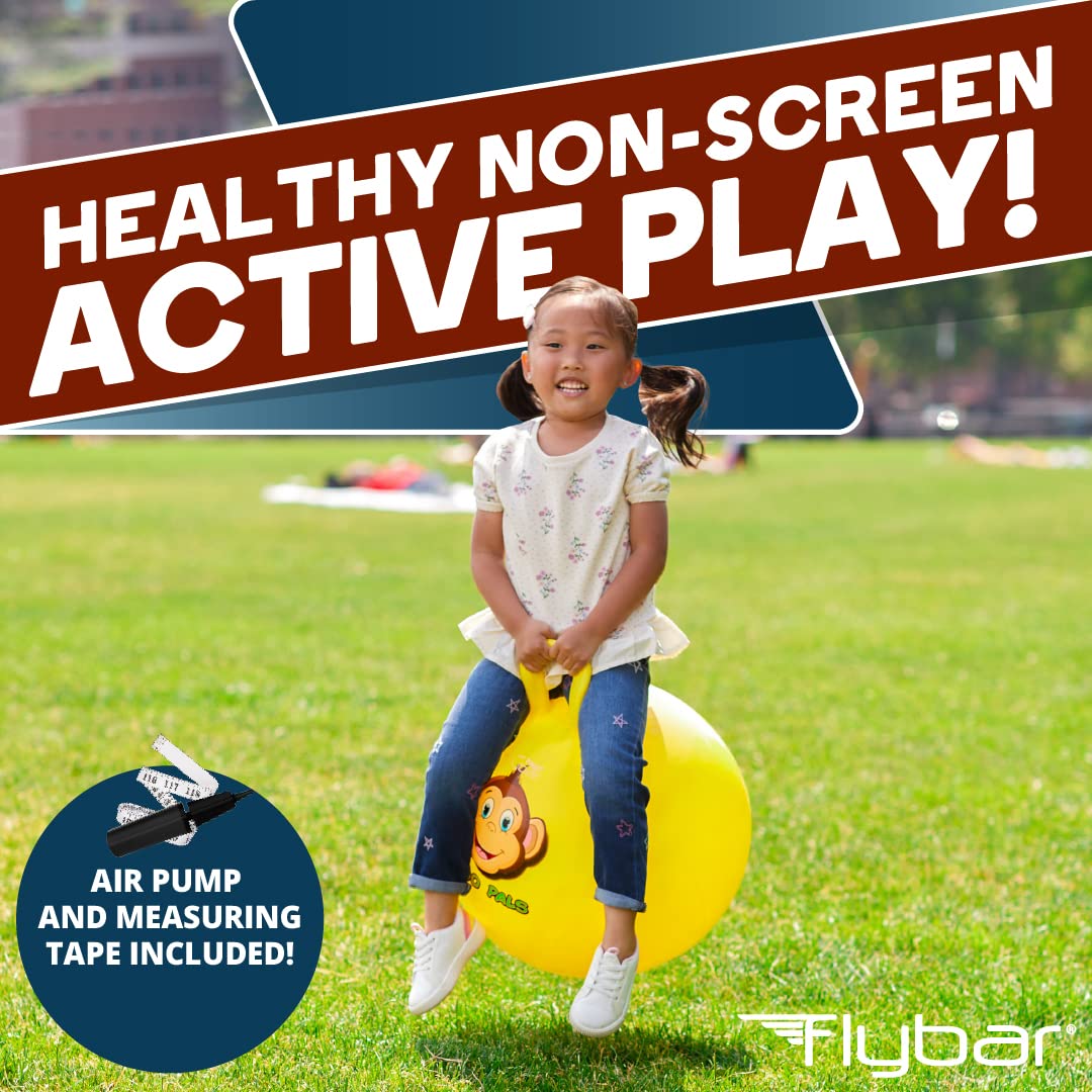 Flybar Hopper Ball for Kids - Bouncy Ball with Handle, Durable Bouncy Balls, Kangaroo Ball, Exercise Ball, Indoor and Outdoor Toy, Pump Included, Toddler Toys for Boys and Girls, Ages 5 and Up (Mnk M)