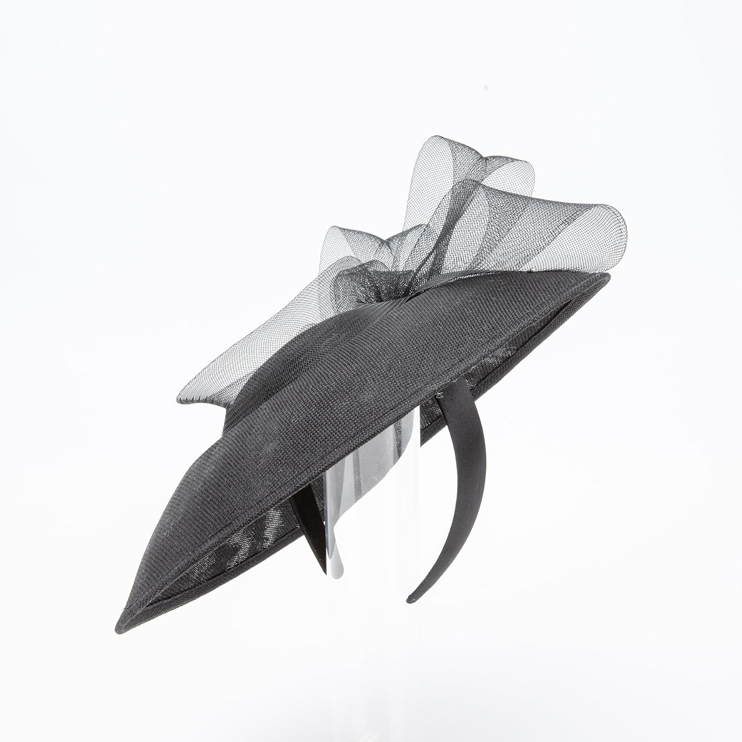 F FADVES Elegant Wide Brim Fascinator Hat for Women, Detachable Headband & Clip, Faux Linen Mesh Bow