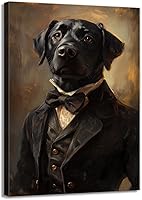 Gentleman Black Dog Portrait Framed Canvas Wall Art - Medieval Renaissance Vintage Pet Decor, 12x18 Inch for Living Room Bedroom