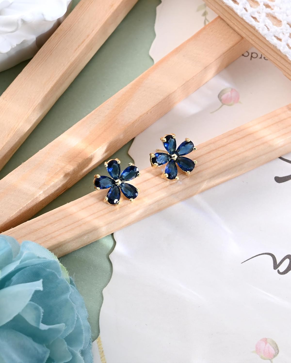 Hypoallergenic Flower Stud Earrings for Women | Dainty 14K Gold Plated Cubic Zirconia Jewelry with 925 Sterling Silver Post | Gift for Sensitive Ears, Daily & Occasions - Image 6