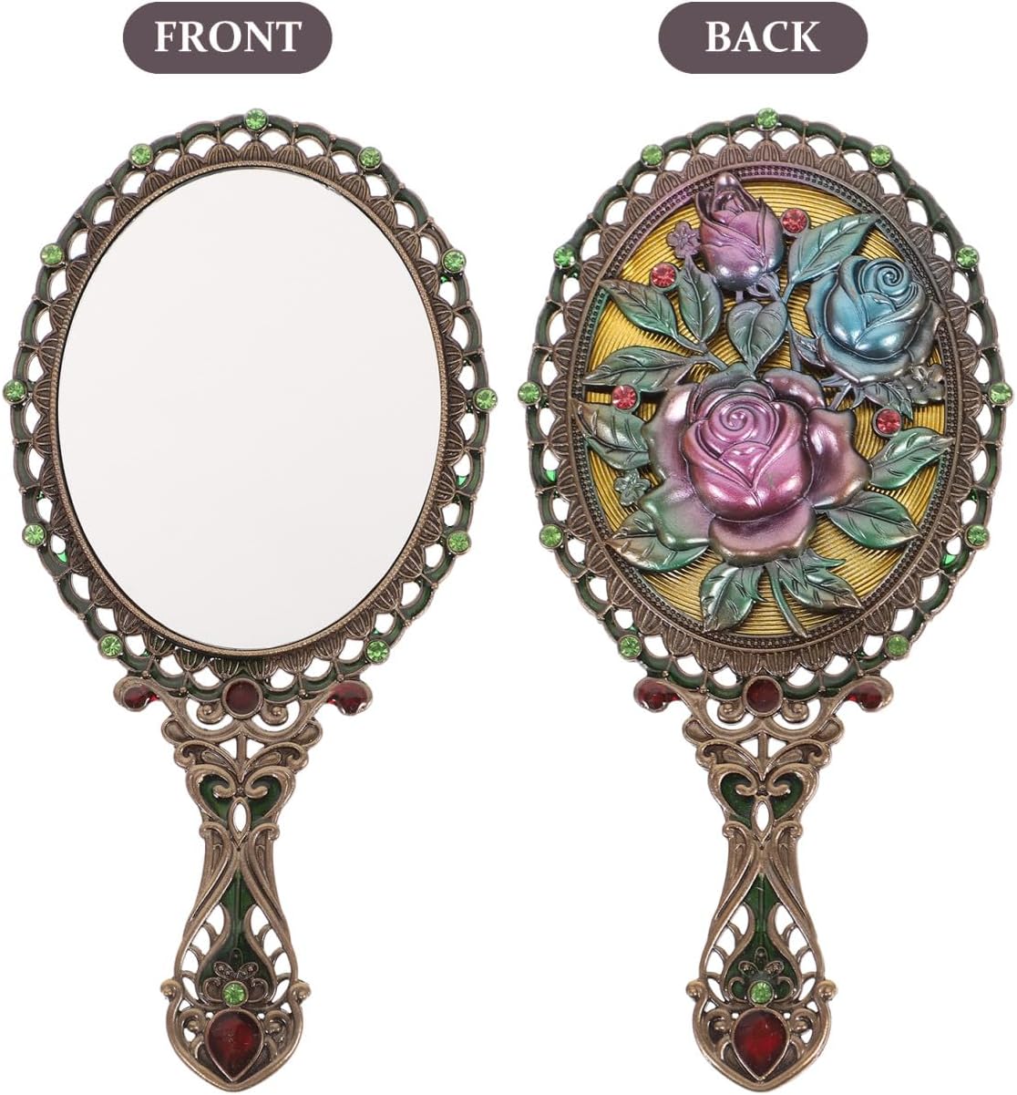 Didiseaon Vintage Hand Makeup Mirror Portable Zinc Alloy Rhinestone Gold image 3