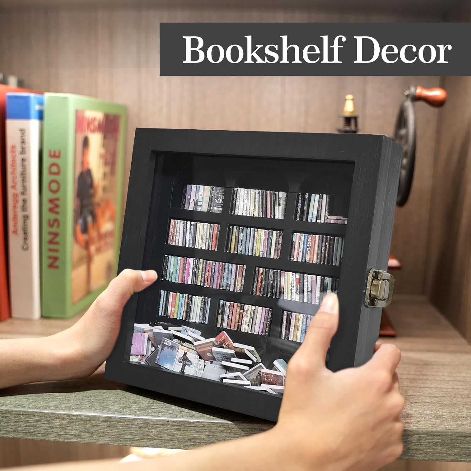 Anxiety Bookshelf Mini Books Display for Stress Relief and Fun Decor, Perfect Decorative Miniature Library for Book Lovers, Ideal for Home Decor, Office Decor, and Thoughtful Gift - Black