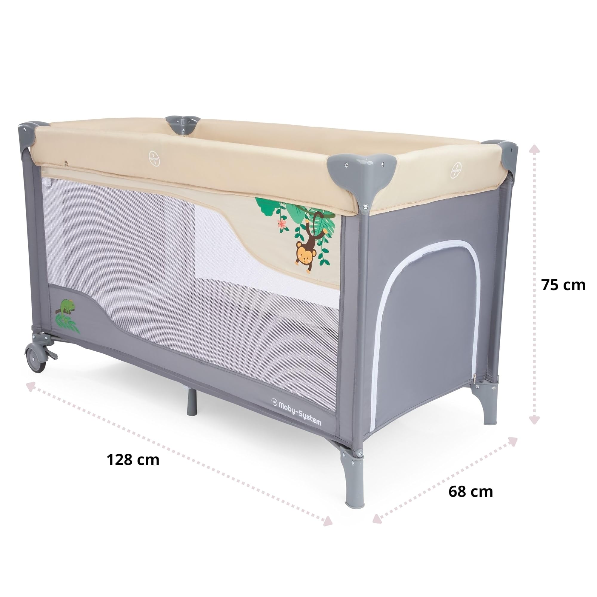 Moby-System Lettino da Viaggio 2 in 1 per Neonati e Bambini - Materasso Regolabile a 2 Livelli (0-36 mesi, Fino a 25 kg) con Zanzariera e Borsa da Trasporto
