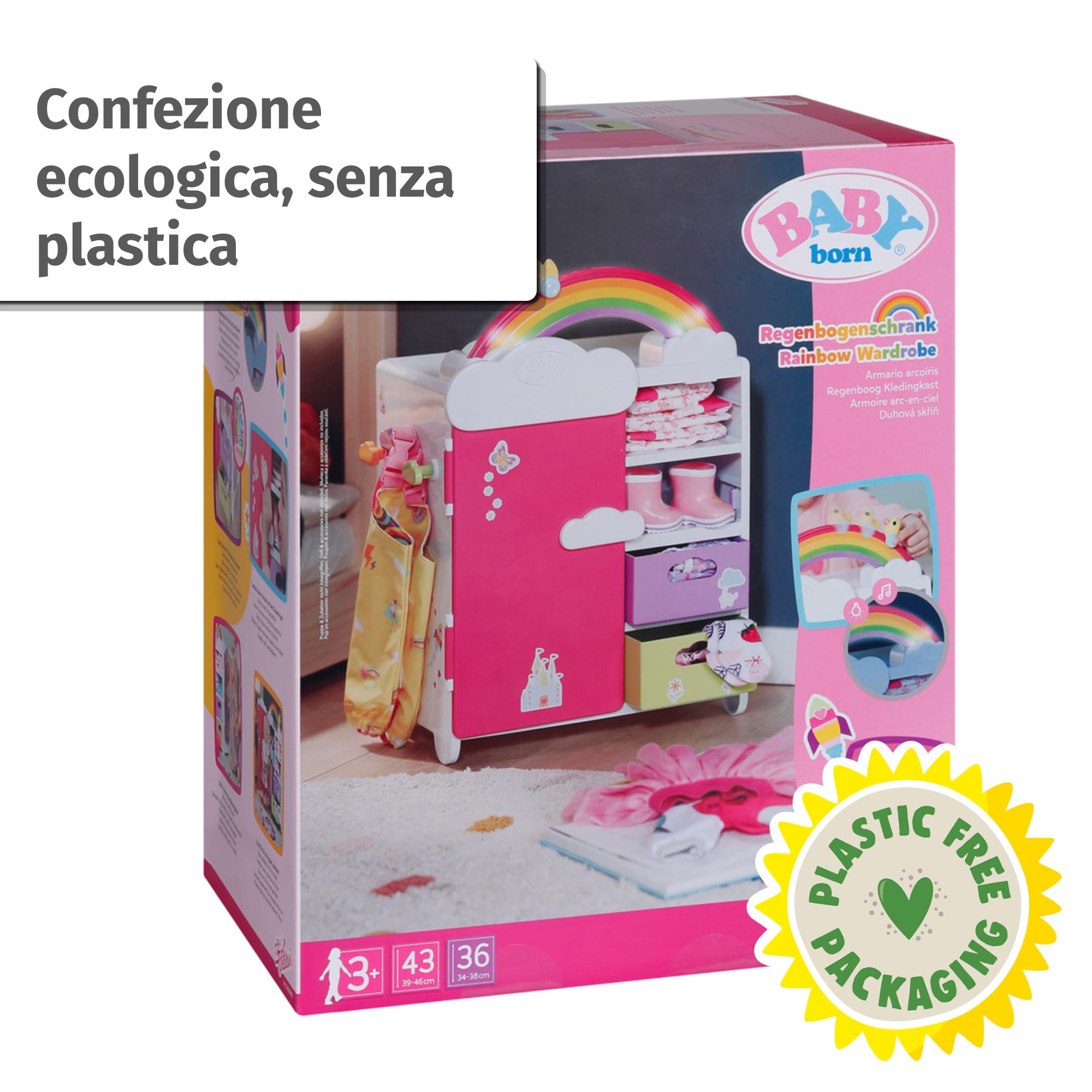 BABY born Armadio arcobaleno con luci e suoni | Luci e suoni, ripiani per scarpe, grucce e adesivi