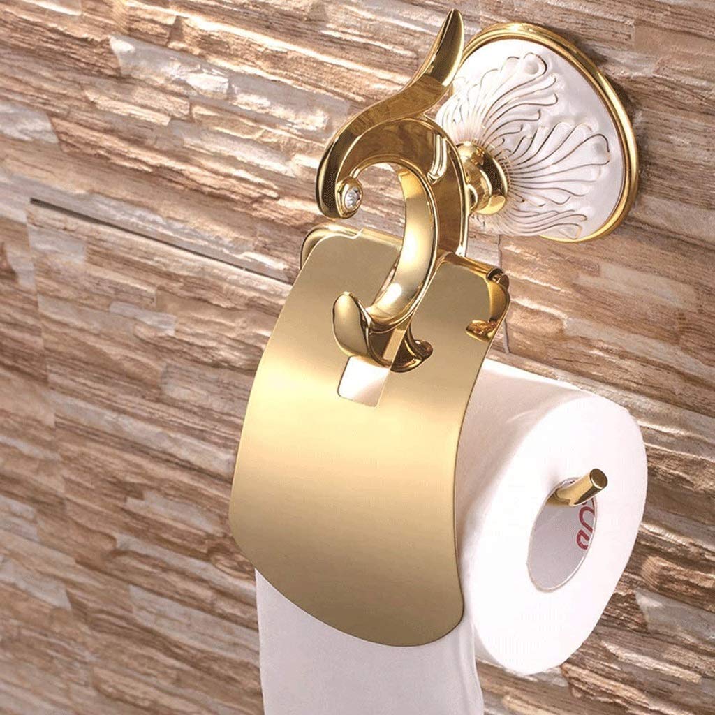 XYNSNDB Ceramiczny uchwyt na papier toaletowy Uchwyt na rolkę Uchwyt na chusteczki Solidny mosiężny uchwyt na papier wysokiej jakości produkt łazienkowy, złoty