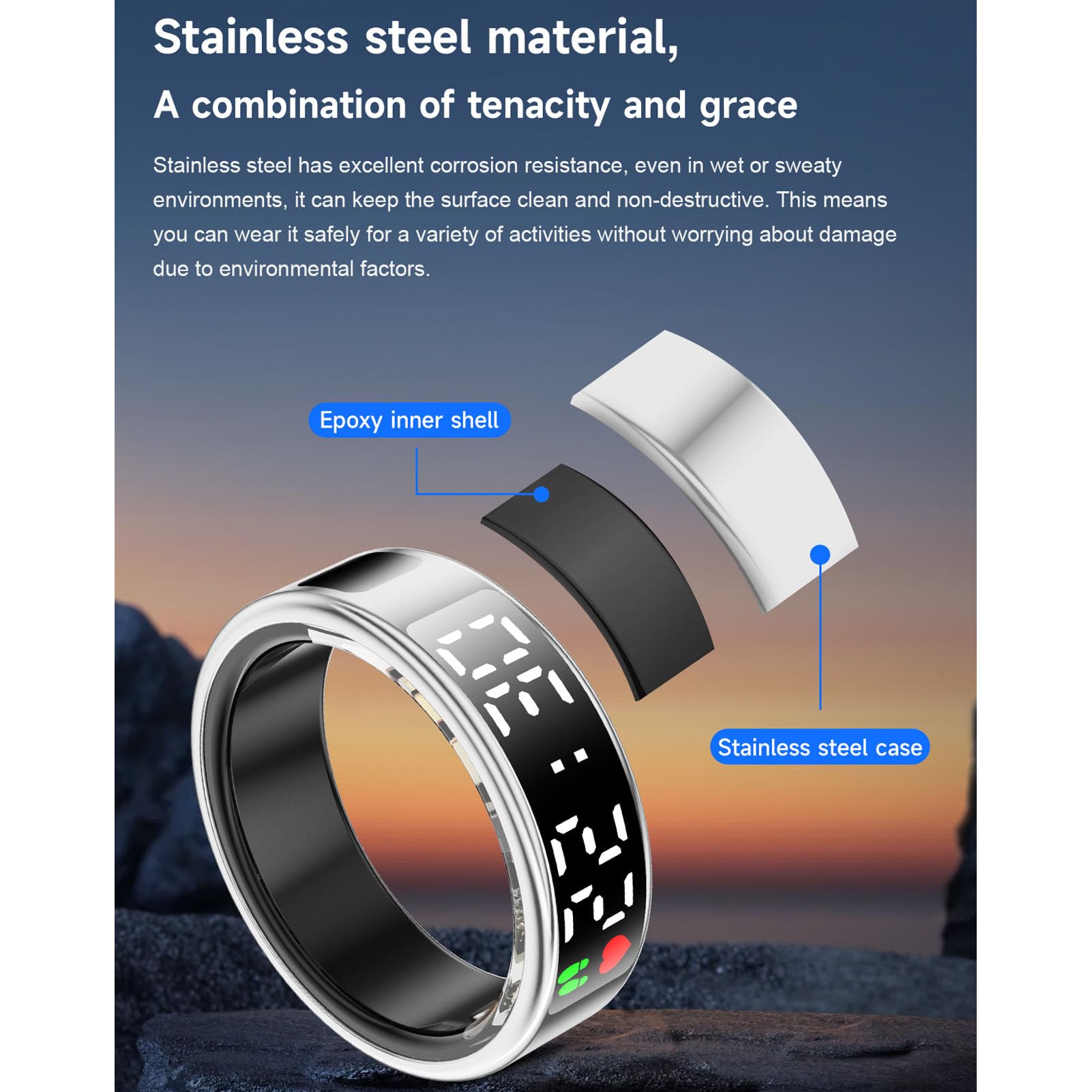 Sxhlseller Anneau Intelligent avec Affichage LED, Suivi du Fitness Smart Ring, Anneau de Mode de L'épreuve de l'eau IP68 avec Contrôle des Gestes, Durée de l'exercice et Comptage des Pas de (#13)