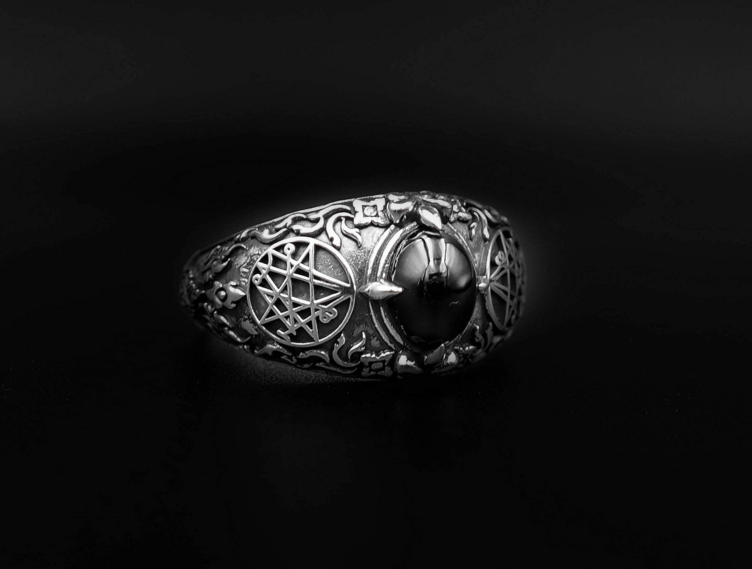 Onyx Seal Sigil of the Necronomicon Ring for Women's and Men's Ring 925 Sterling Silver Size 6-15