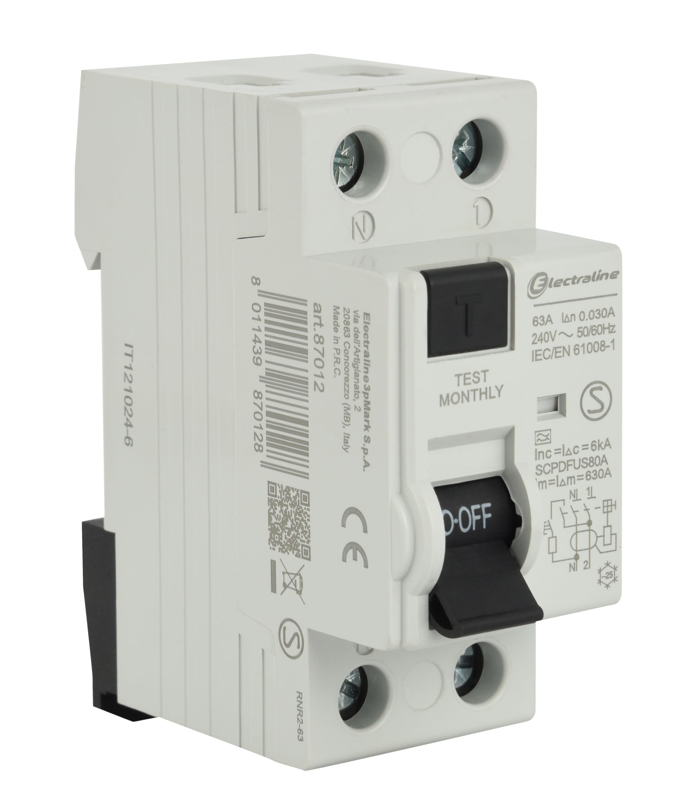 Electraline 87012 Interrupteur différentiel 63A, sensibilité 30mA, type A