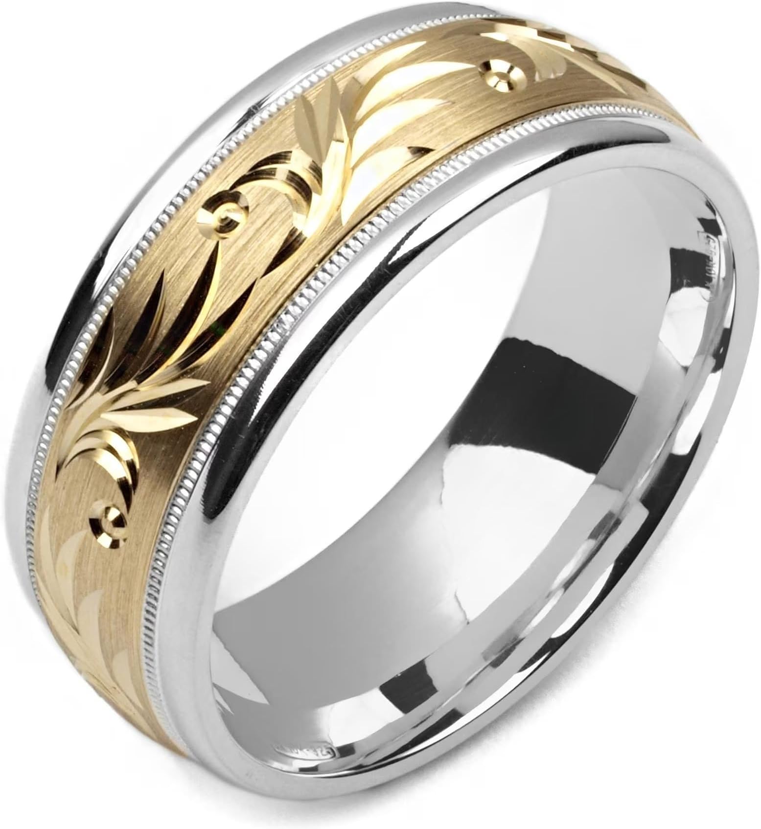 two-tone 10K yellow gold & sterling silver 8 millimeters wide wedding band ring