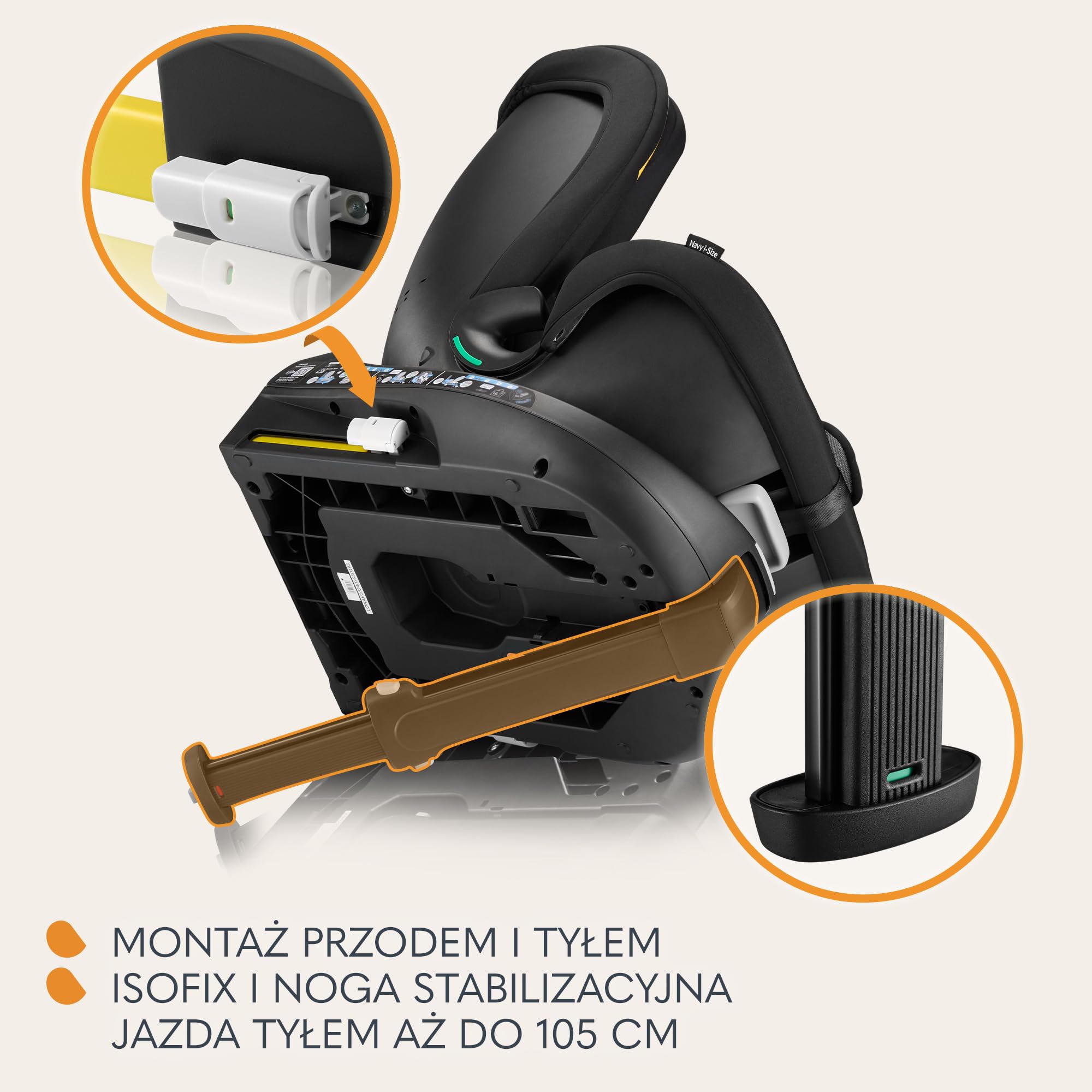 LIONELO NAVY i-Size Fotelik Samochodowy Obrotowy 360° Dziecięcy 40-150 cm Grupa 0+1 2 3 Montaż Przód i Tył ISOFIX i Noga Stabilizacyjna Regulacja Zagłówka i Oparcia Wkładka Dri-Seat (czarny) | Montaż skierowany do przodu i do tyłu, ISOFIX i podnóżek, regu