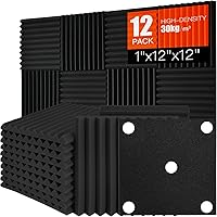 Saiqiang Acoustic Foam Panels 12 Pack 1x12x12 Inch High-Density Soundproof Wedges - Noise Reducing Black Foam for Studio, Office, Home Theater