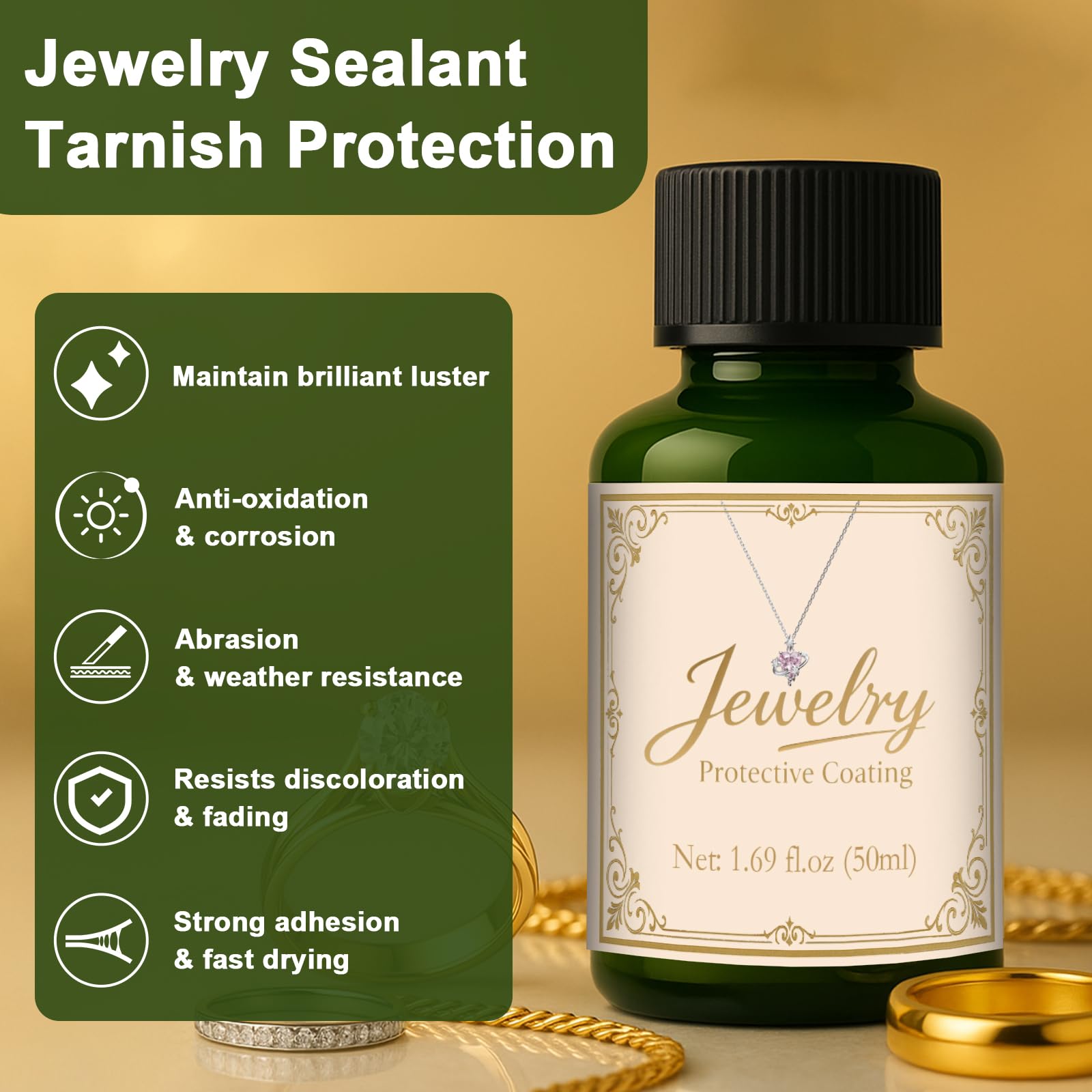 1DFAUL 50ml Revêtement de Protection pour Bijoux, Scellant pour Bijoux Protection Contre le Ternissement Maintient un Brillant Éclat, Contre l'usure et l'oxydation, Convient aux Métaux, Pierres