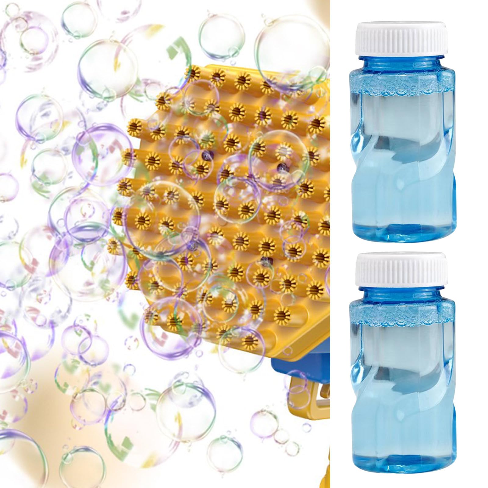 Solution de Recharge à Bulles de 50 ML, 2 liquides à Bulles pour Pistolets à Bulles avec flacons faciles à Verser, Formule concentrée Amusante avec Jeu sûr et Vibrant pour en Plein air fête de
