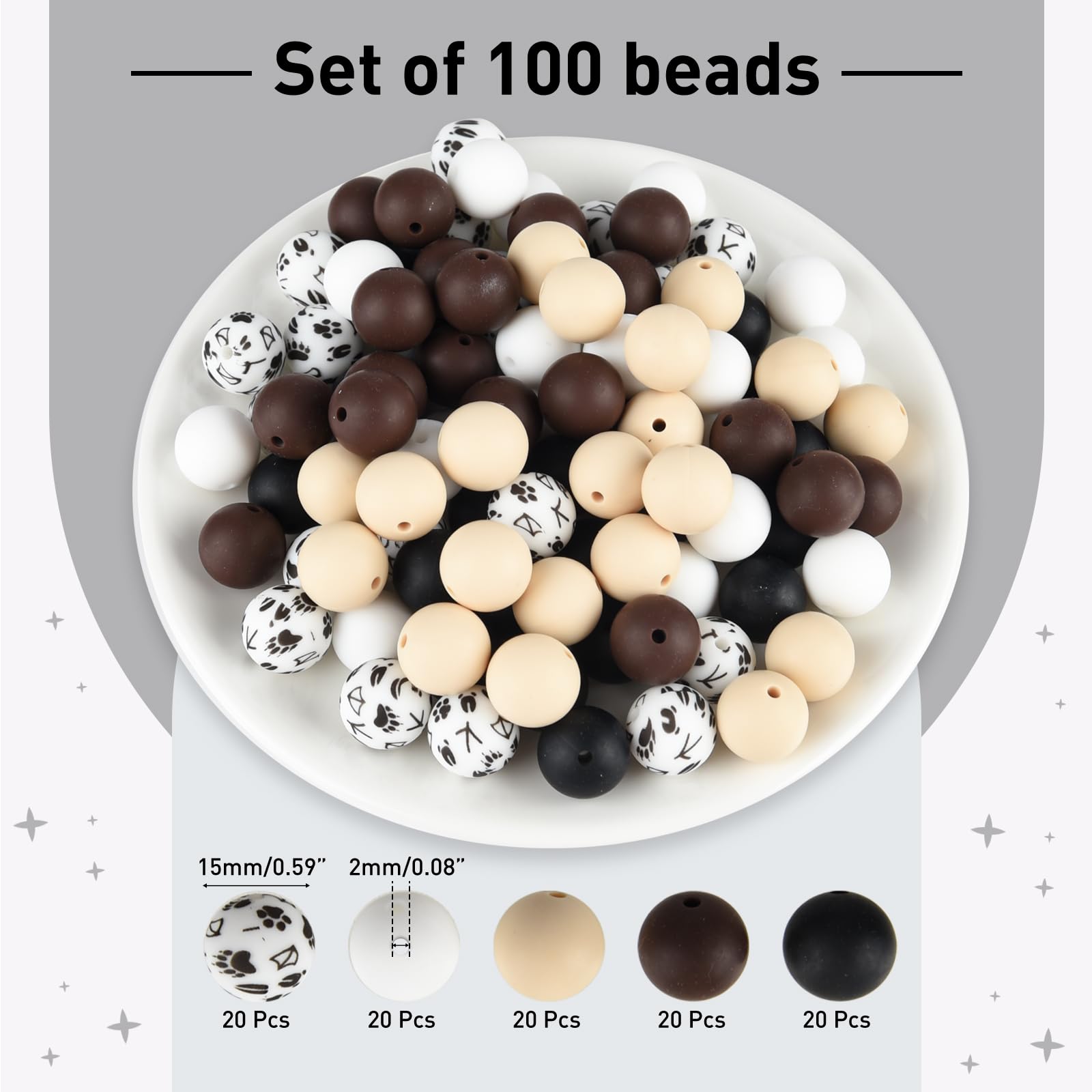 ASTARON 100 Pcs 15mm Silicone Beads for Keychain Making Black Brown Round Beads for Bracelets Crafts Beadable Pens Decorations Jewelry Making Party Favors Supplies - Image 2