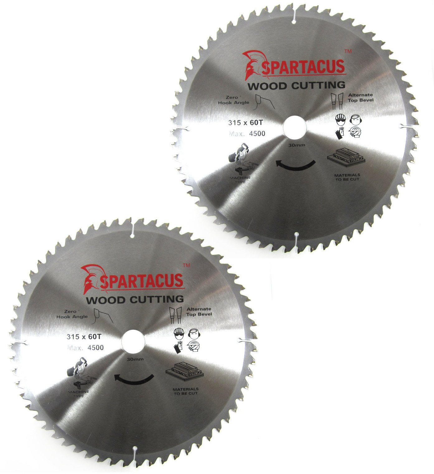 2X Spartacus 315mm Diameter x 60 Teeth x 30mm Bore Wood Cutting Mitre Chop Saw Blade