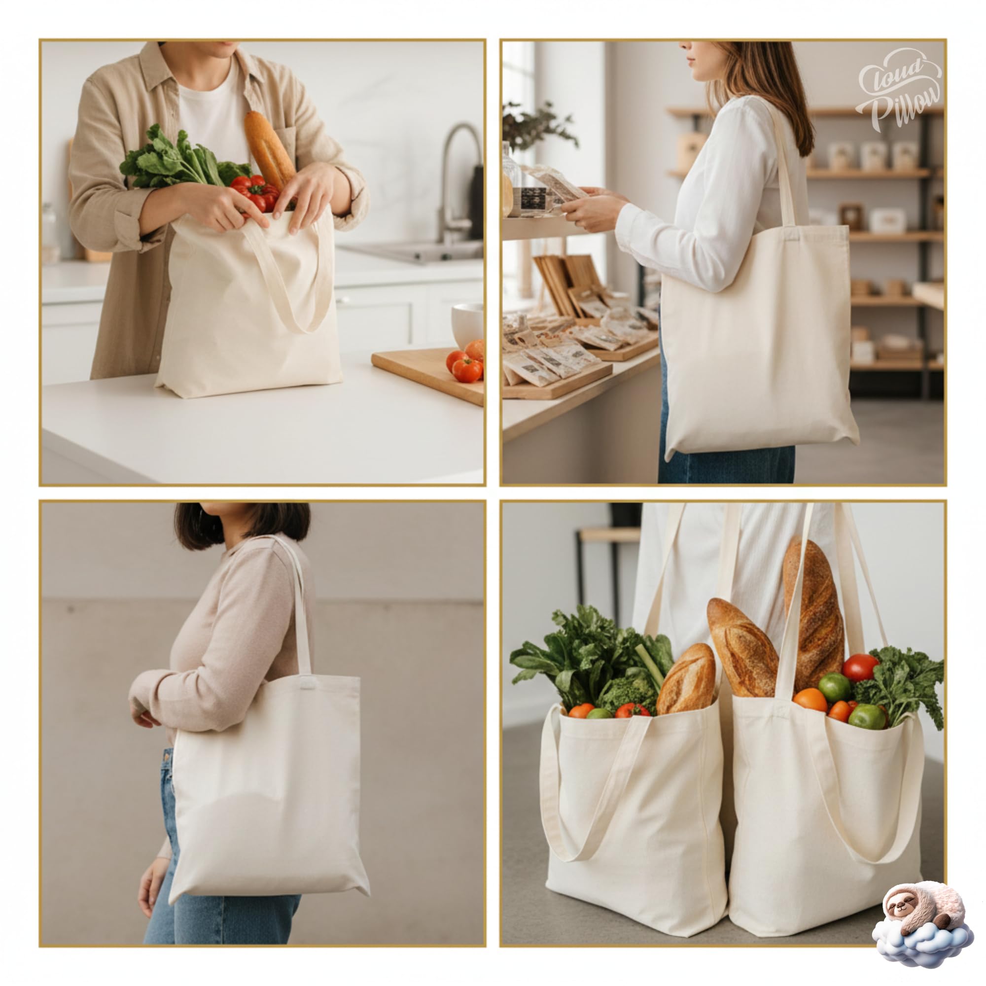 Cloud Pillow Sac in cotone 38 x 42 cm – borsa per la spesa in 100% cotone 144 g/m², non stampata per il fai-da-te (DIY) – pratica per l’uso quotidiano – OEKO-TEX Standard 100