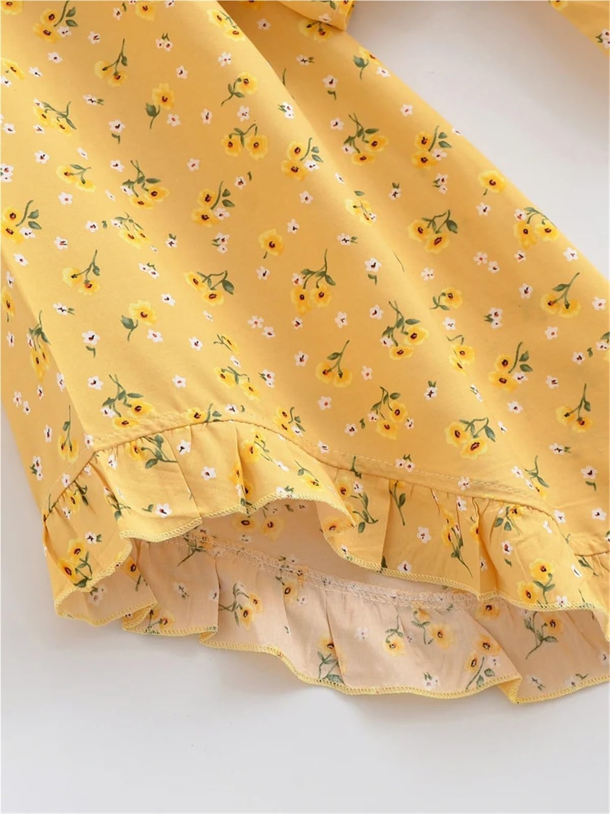 Generisch Vintage Żółte kwiaty damski kostium kąpielowy Cover-Up Beach Lato Krótkie falbanki Flare Rękawy Urlop Rayon S/M/L
