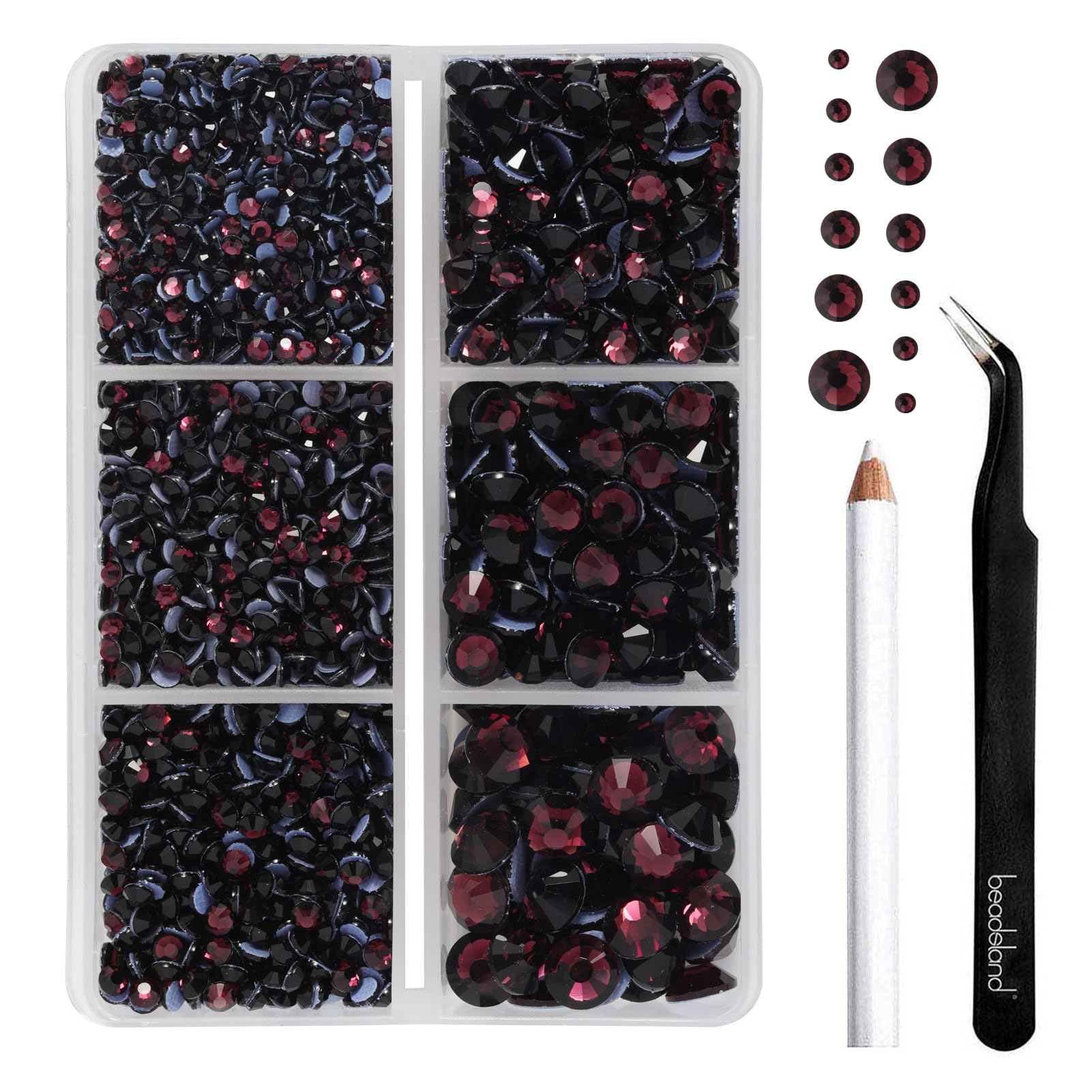 BEADSLAND Hotfix Rhinestones,4000 PCS Purple Rhinestones for Clothes Crafts Mixed 6 Sizes with Wax Pencil and Tweezers Kit,SS6-SS30,Amethyst