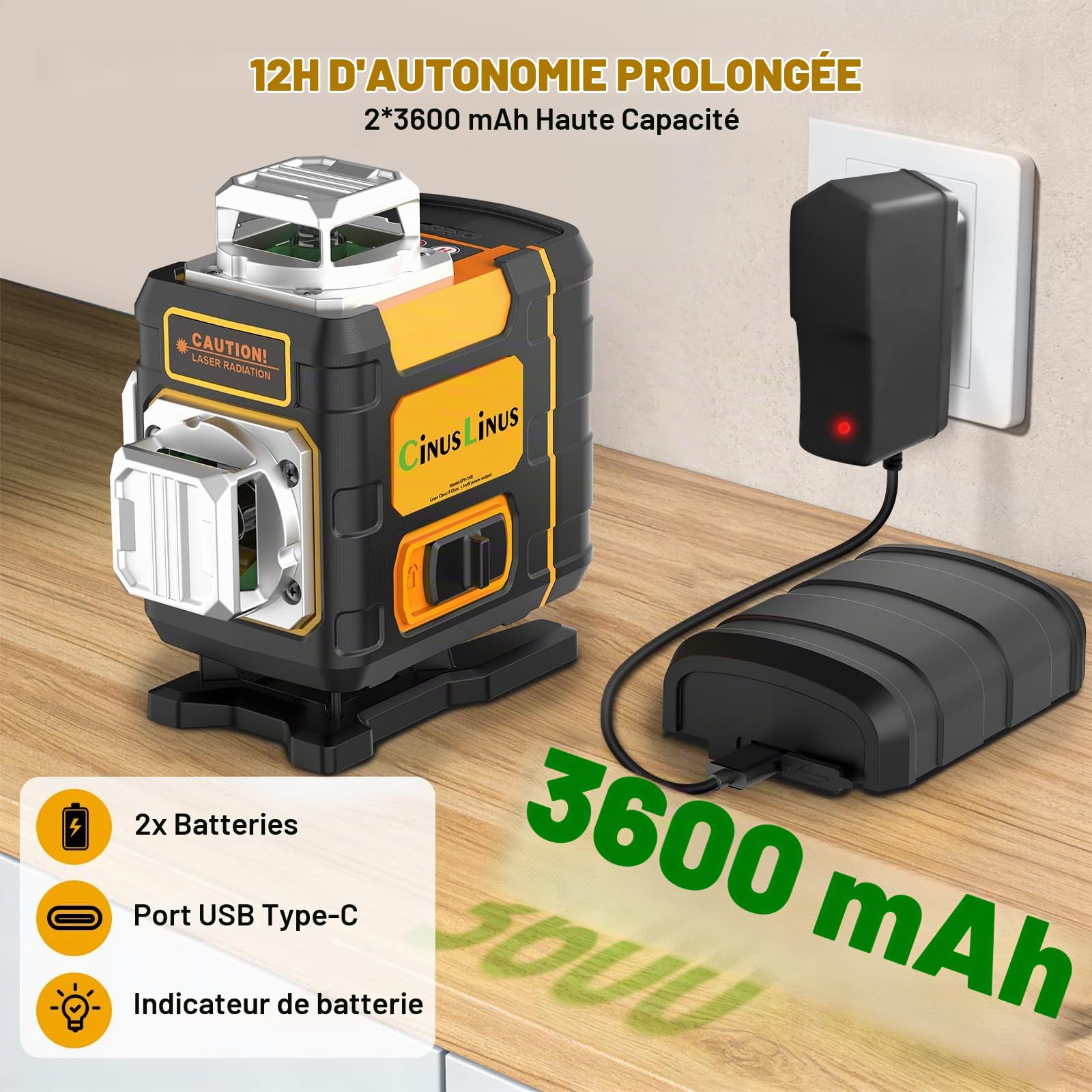 Niveau Laser Chantier Autonivelant avec Trépied, 4 x 360° Lazer Niveaux 4D 16 Lignes Laser, Autonivellement et Mode Pulsé Extérieur, 2 x Batterie, Nivellement Automatique, Support Rotatif
