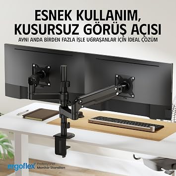 Ergoflex EF S16 Çift Kol 17-32 inch Uyumlu Amortisörlü 2-9 kg Monitör Standı 2026 Versiyon