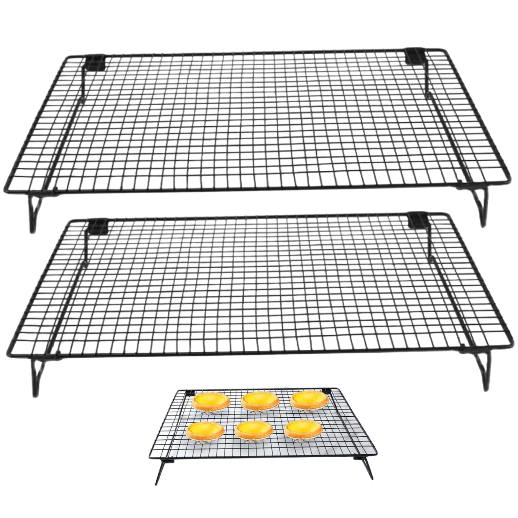 Hbbgdiy 2Pcs Baking Rack, Iron Wire Cooling Rack with Collapsible Legs 16.8x11 Wire for Cooking, Nonstick Baking Cooling for Cooking Roasting Making Jerky