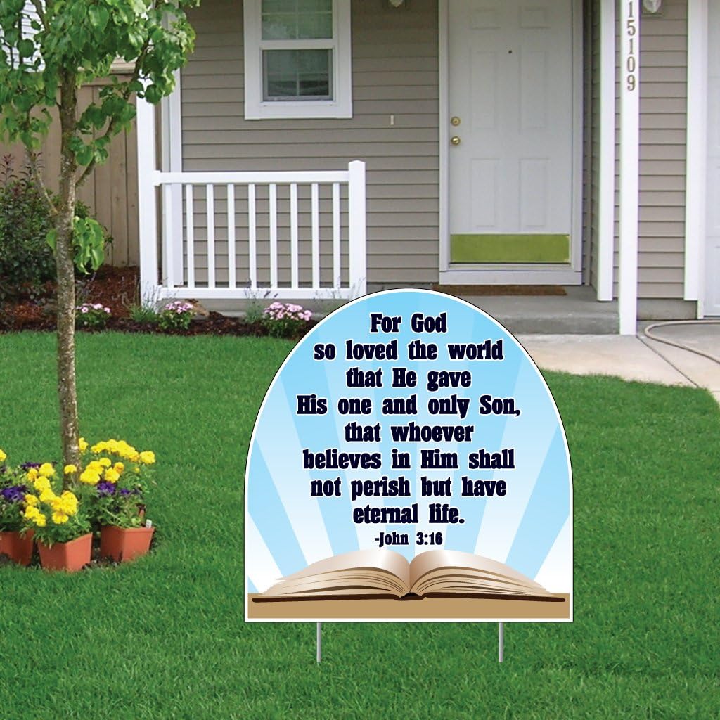 VictoryStore John 3:16 Religious Easter Yard Signs - Set of 2, 21x21 Inches - 4 Stakes Included - Perfect for Easter Decorations and Religious Gifts
