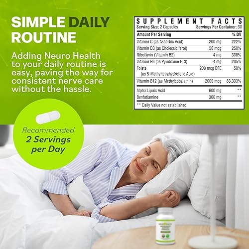 Miniatura 4 de Fórmula de apoyo nervioso para neuropatía, suplemento para los nervios con vitaminas B y ácido alfa lipoico, absorción rápida, 360 cápsulas