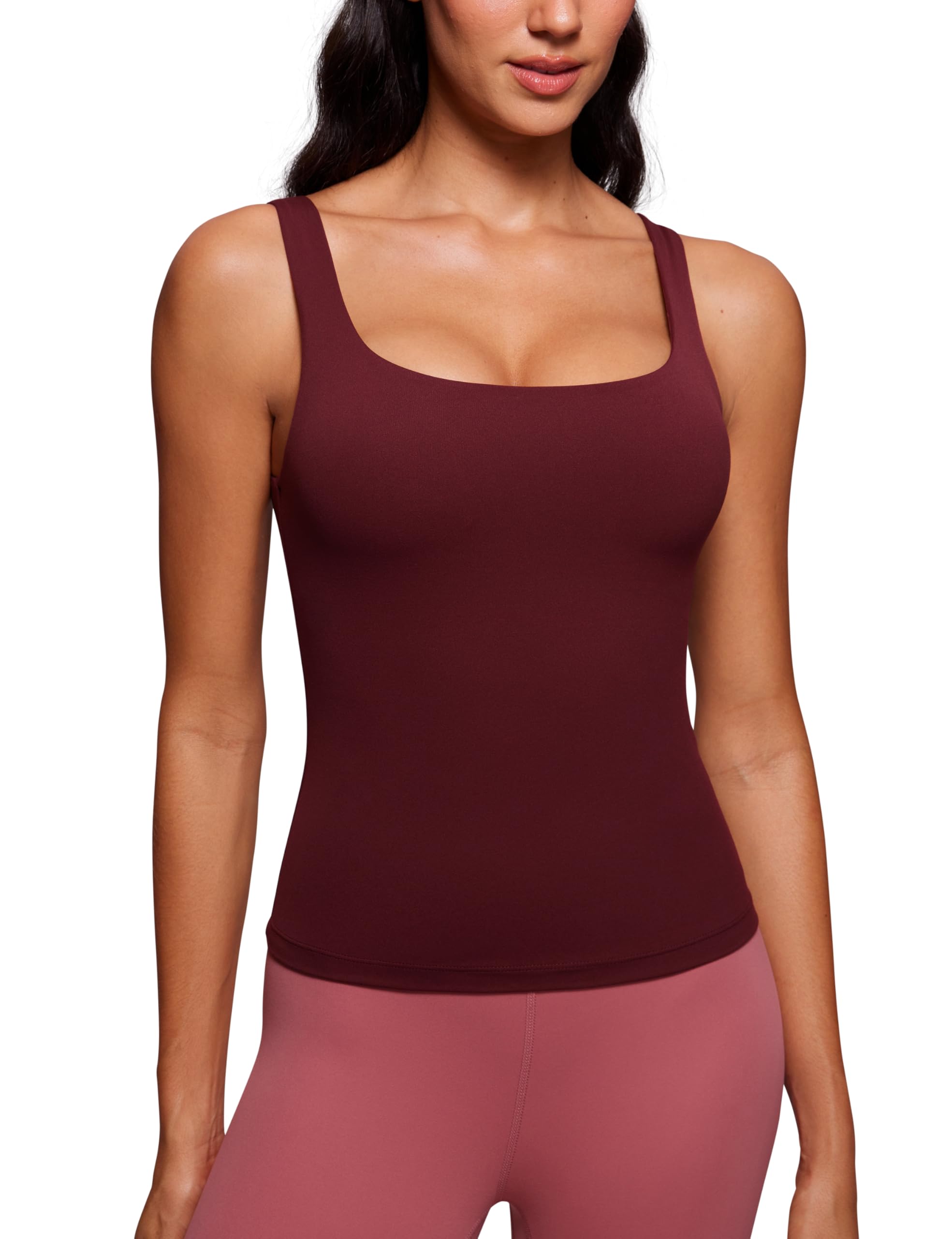 CRZ YOGA Butterluxe Yoga Camisola Cuello en U | Soporte Ligero, Sujetador Incorporado, Almohadillas Extraíbles, Extremadamente Suave, U Atrás, Tirantes Anchos, para Mujer