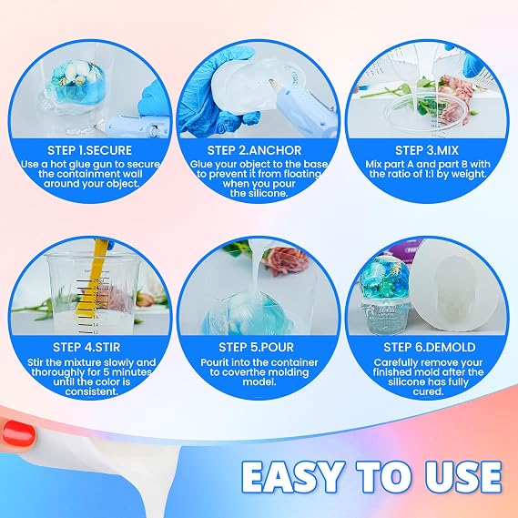 Silicone Mold Making Kit, 10A Liquid Silicone Rubber 66OZ, Translucent Clear Mold Making Silicone Mixing Ratio 1:1 Bubble-Free, Easy Demold for Resin Molds, 3D Molds, 4H Fast Cure