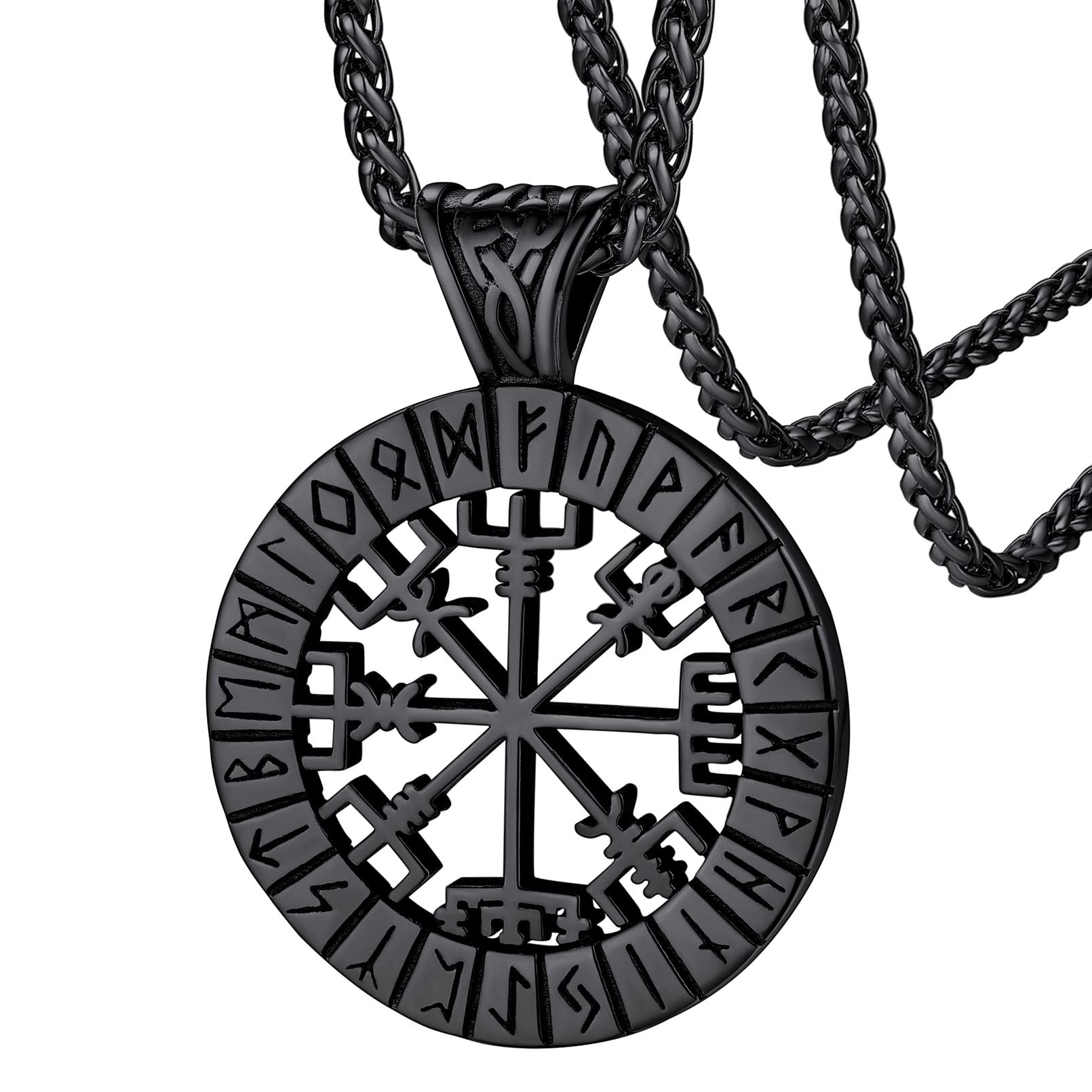 FaithHeart Bussola Vichinga Collana Runica Ciondolo Traforato Misteriose Rune Vichinghe Collana Uomo Acciaio Rune Cultura Vichinga in Argento Nero Oro Regalo