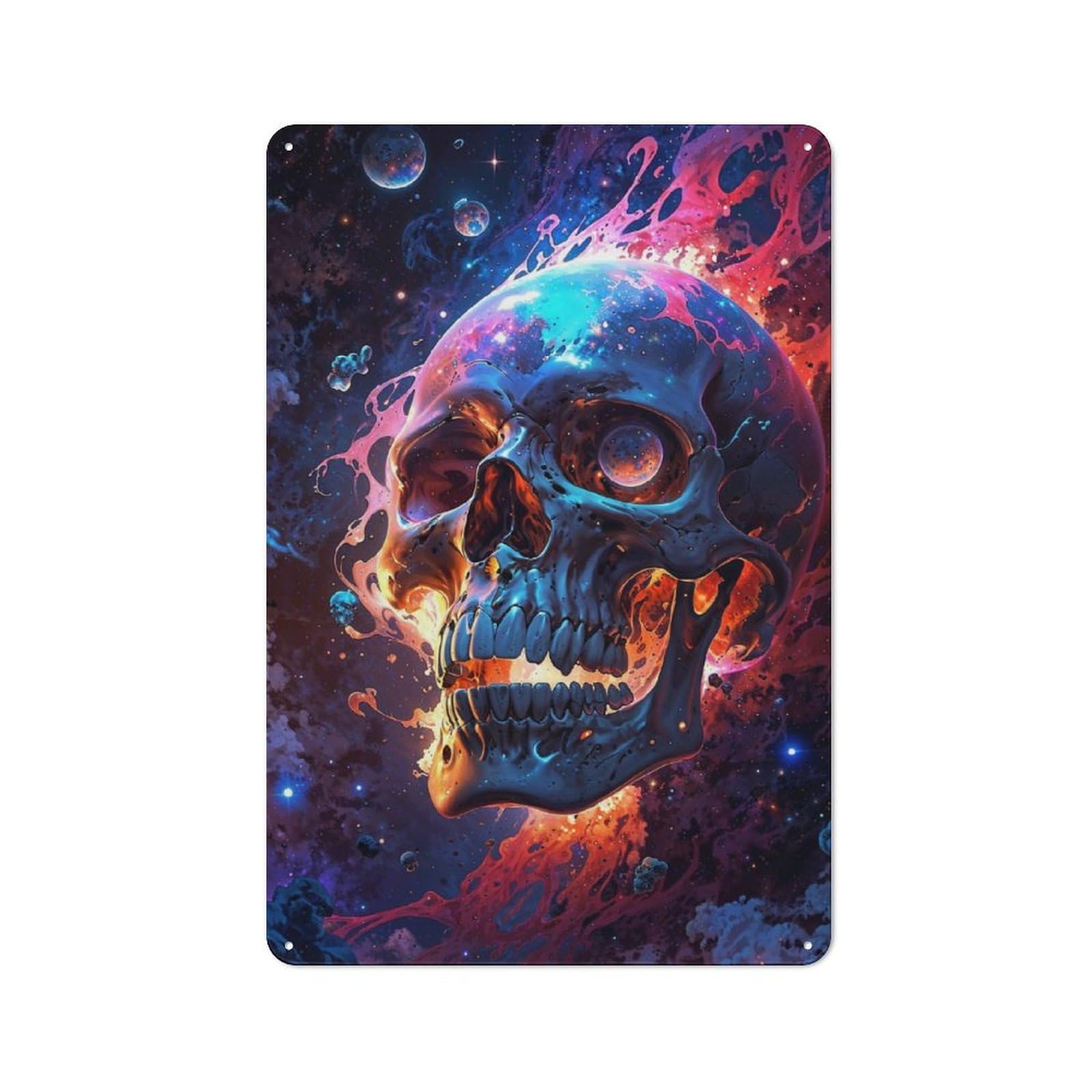 Fiery Galaxy Skull Rustic Tin Sign 30x20cm for Living Room Or Hallway, A Metal Wall Feature for Living Rooms And Hallways