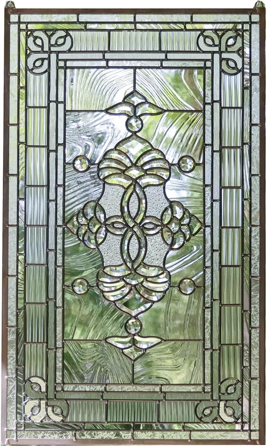 Amazon.com: 20" x 34" All Clear Beveled Stained Glass Hanging Window ...